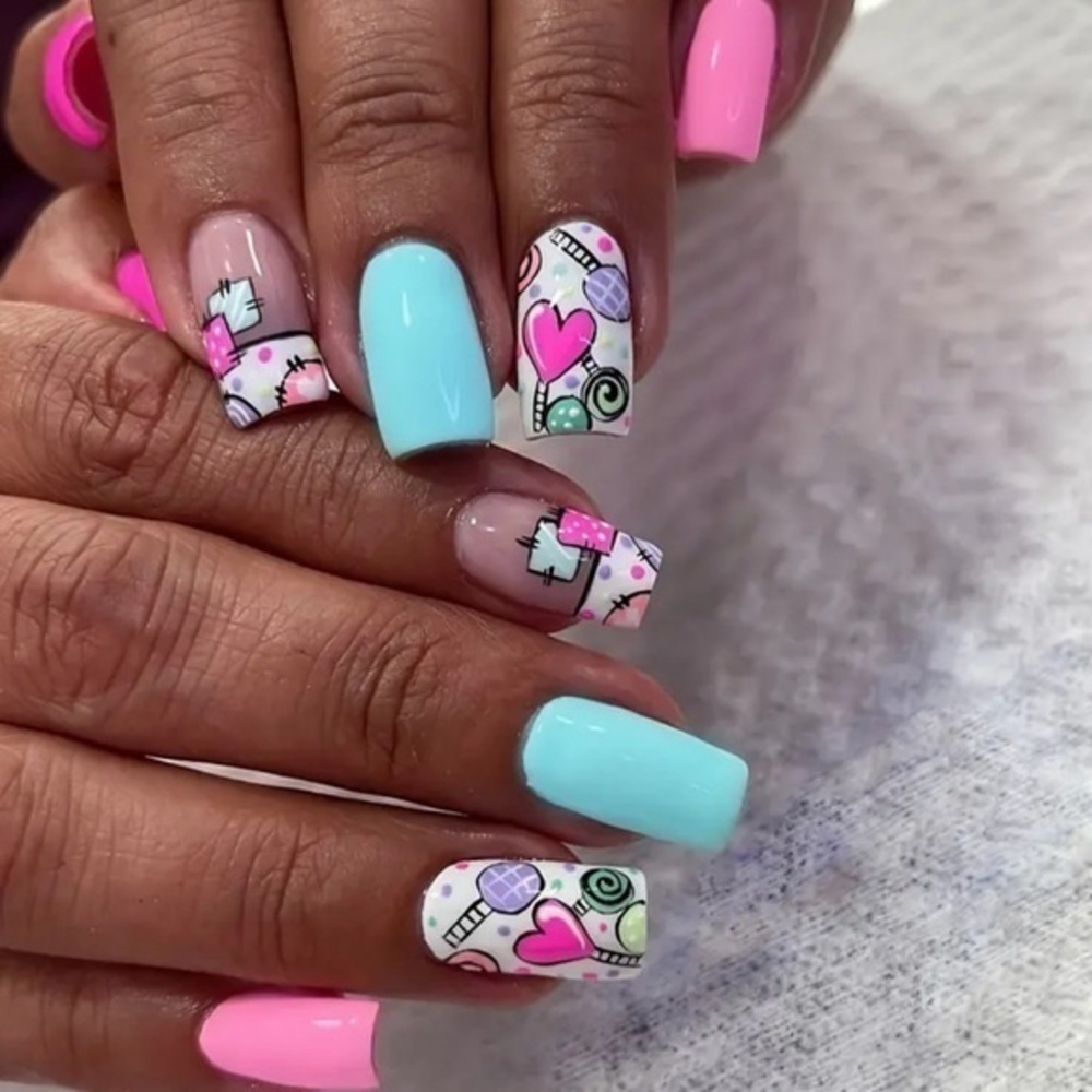 Pink Kitty Fake Press On Nails NWT